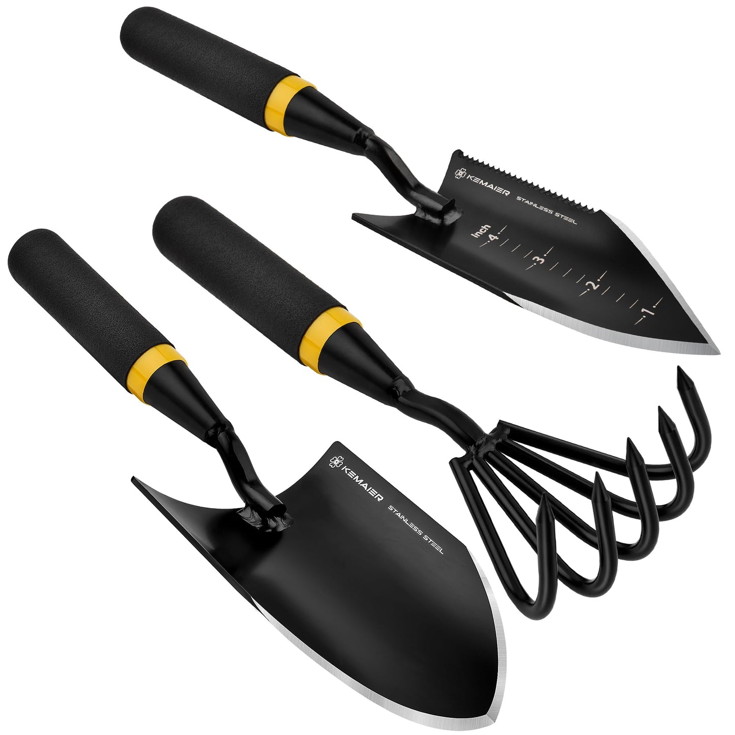 Kemaier Garden Tool Set - Featuring a Heavy-Duty Stainless Steel Hand Cultivator, Transplant Shovel, Trowel, Crack Weeder, and Dandelion Weeder - The Ultimate, Unbreakable Gardening Gift