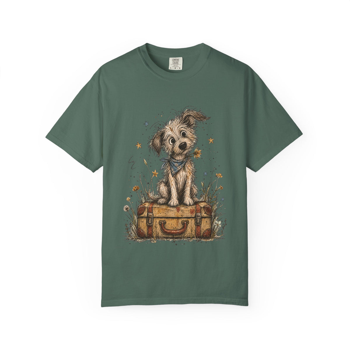 Cute Puppy on Suitcase T-Shirt — Vintage Traveler Dog Graphic Tee