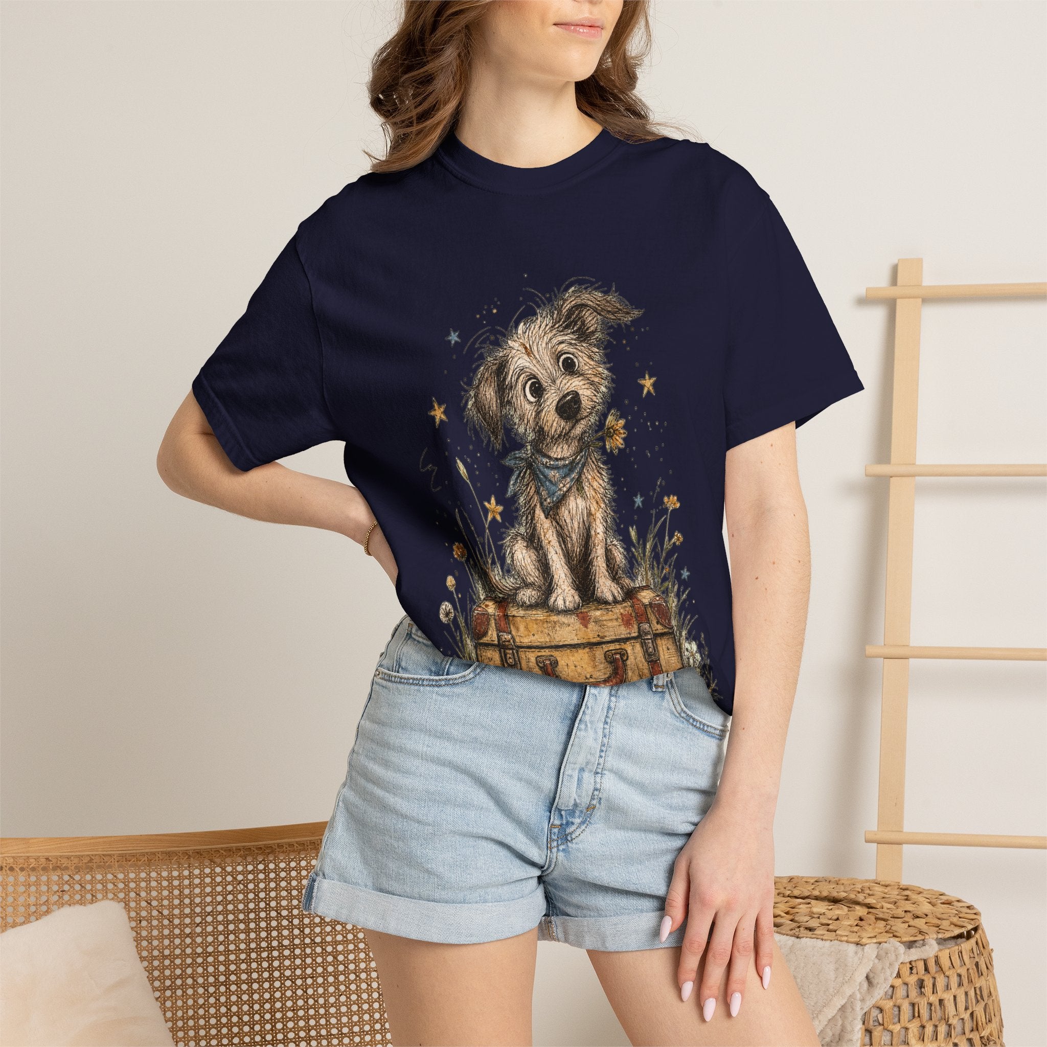 Cute Puppy on Suitcase T-Shirt — Vintage Traveler Dog Graphic Tee