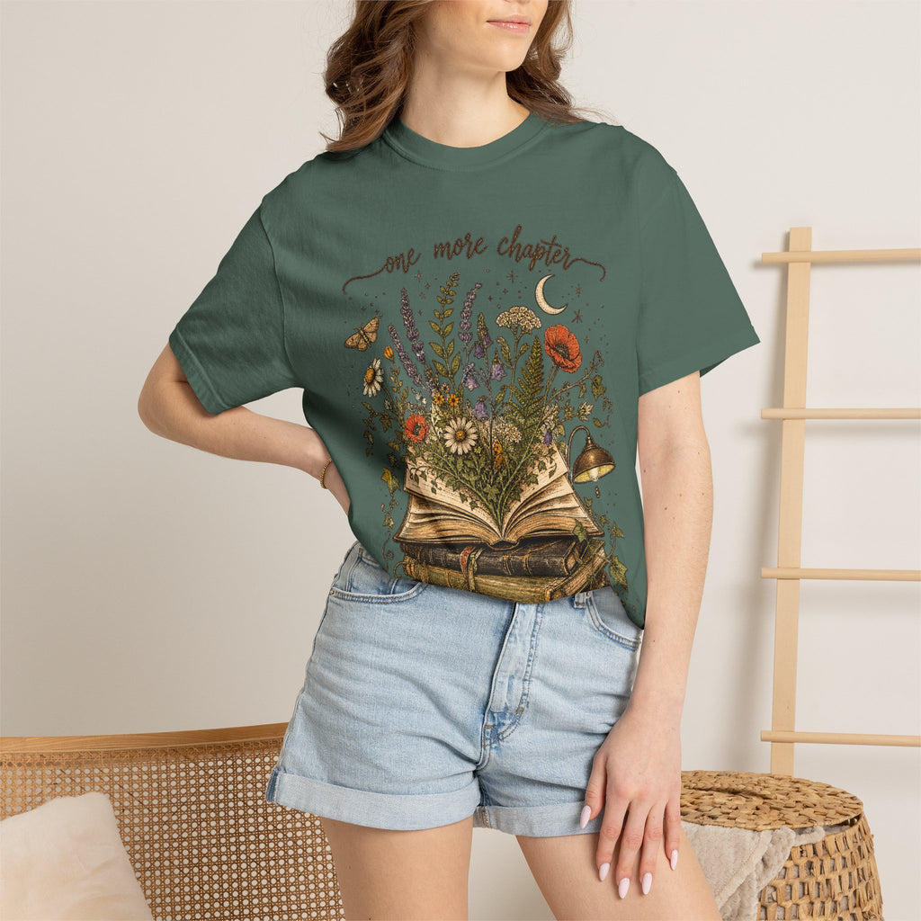 Book Lover T-Shirt — "One More Chapter" Floral Open Book Design