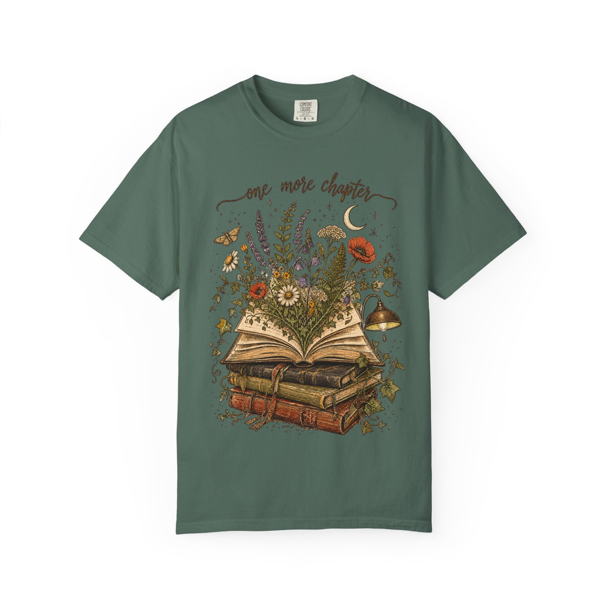 Book Lover T-Shirt — "One More Chapter" Floral Open Book Design