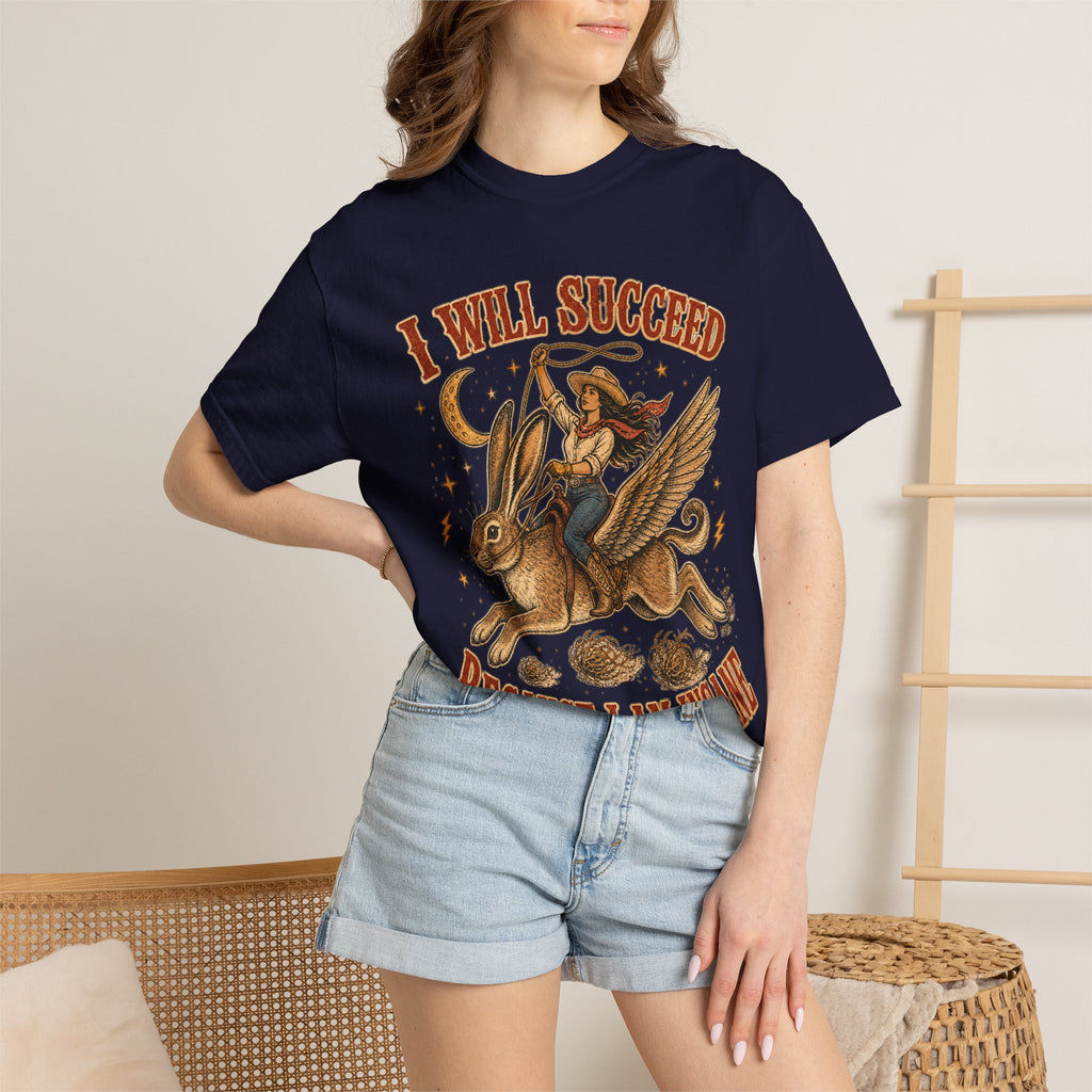 I Will Succeed Because I Am Insane T-Shirt — Vintage Psychedelic Rider on Winged Rabbit Graphic Tee