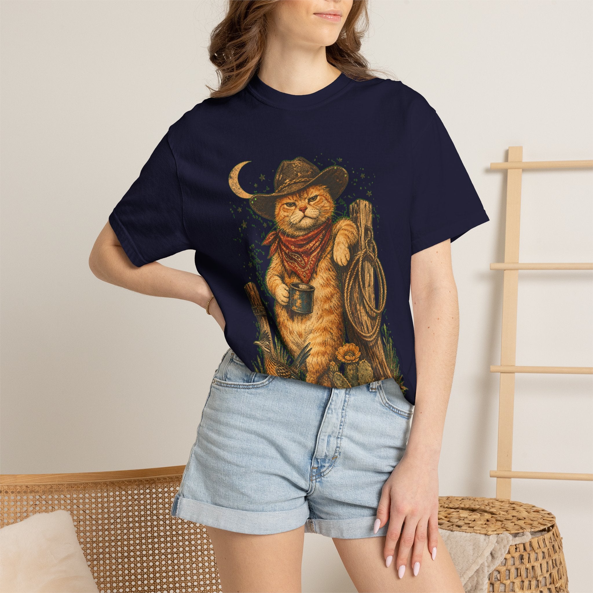 Cowboy Cat T-Shirt — Western Cat Graphic Tee with Lasso & Bandana