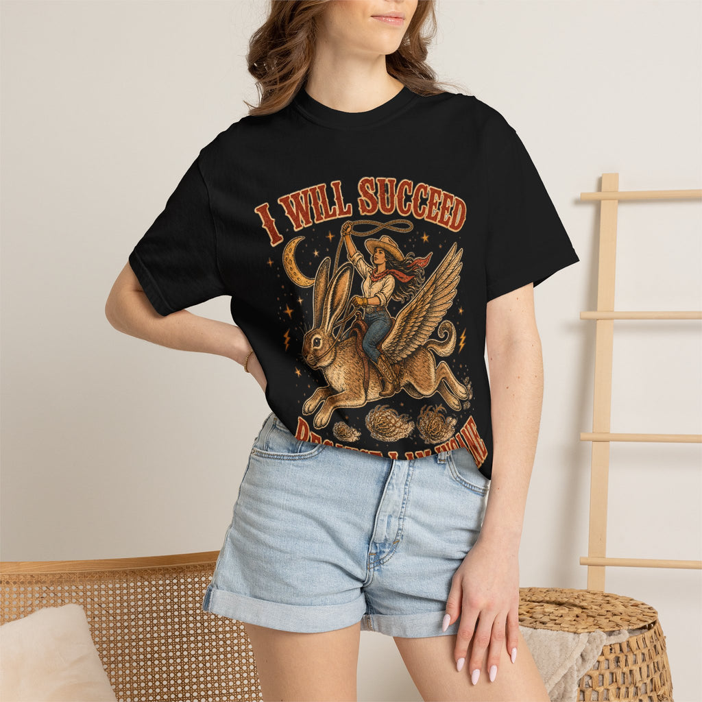 I Will Succeed Because I Am Insane T-Shirt — Vintage Psychedelic Rider on Winged Rabbit Graphic Tee