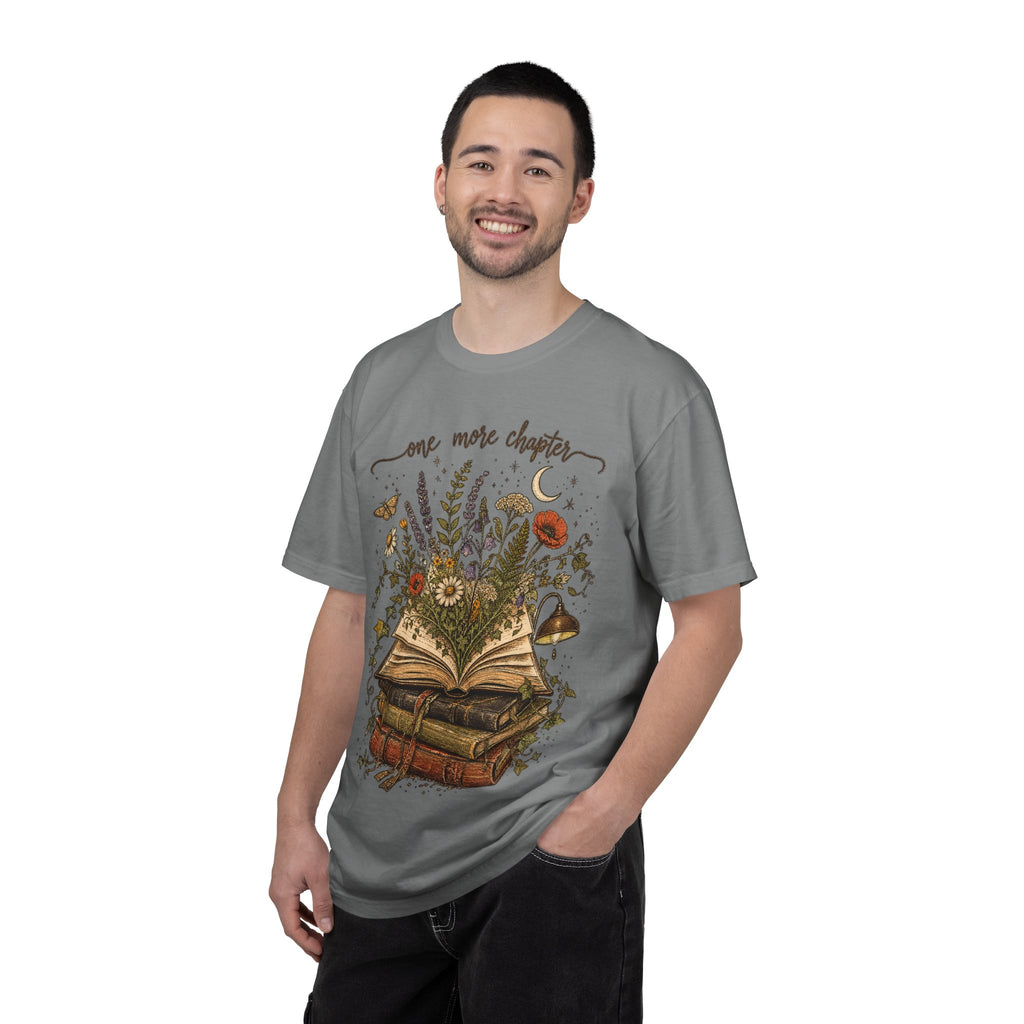 Book Lover T-Shirt — "One More Chapter" Floral Open Book Design