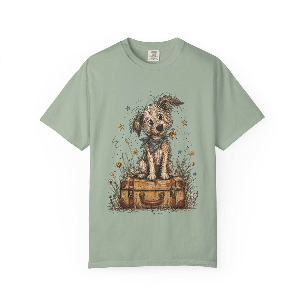 Cute Puppy on Suitcase T-Shirt — Vintage Traveler Dog Graphic Tee