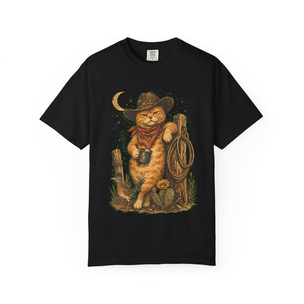 Cowboy Cat T-Shirt — Western Cat Graphic Tee with Lasso & Bandana