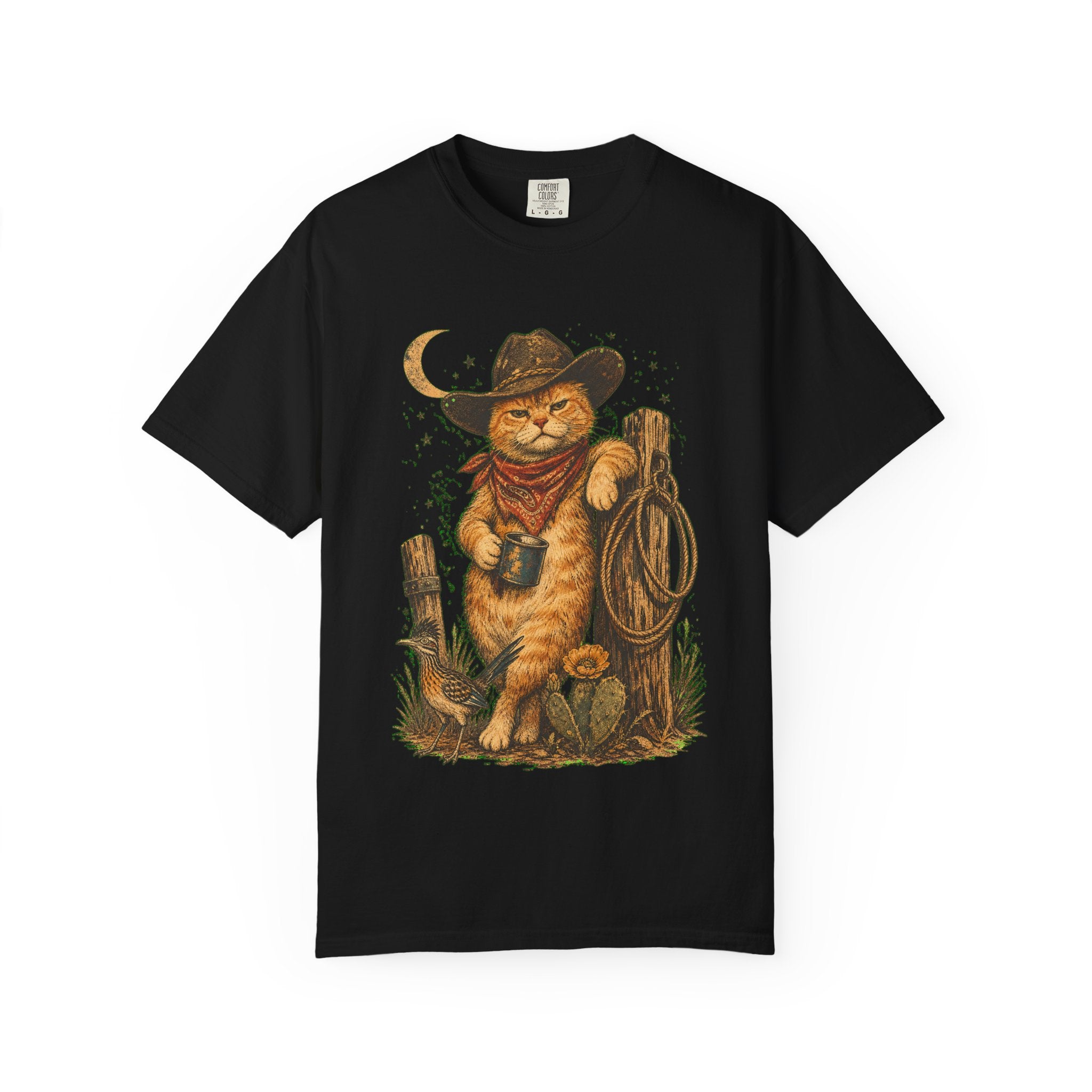 Cowboy Cat T-Shirt — Western Cat Graphic Tee with Lasso & Bandana
