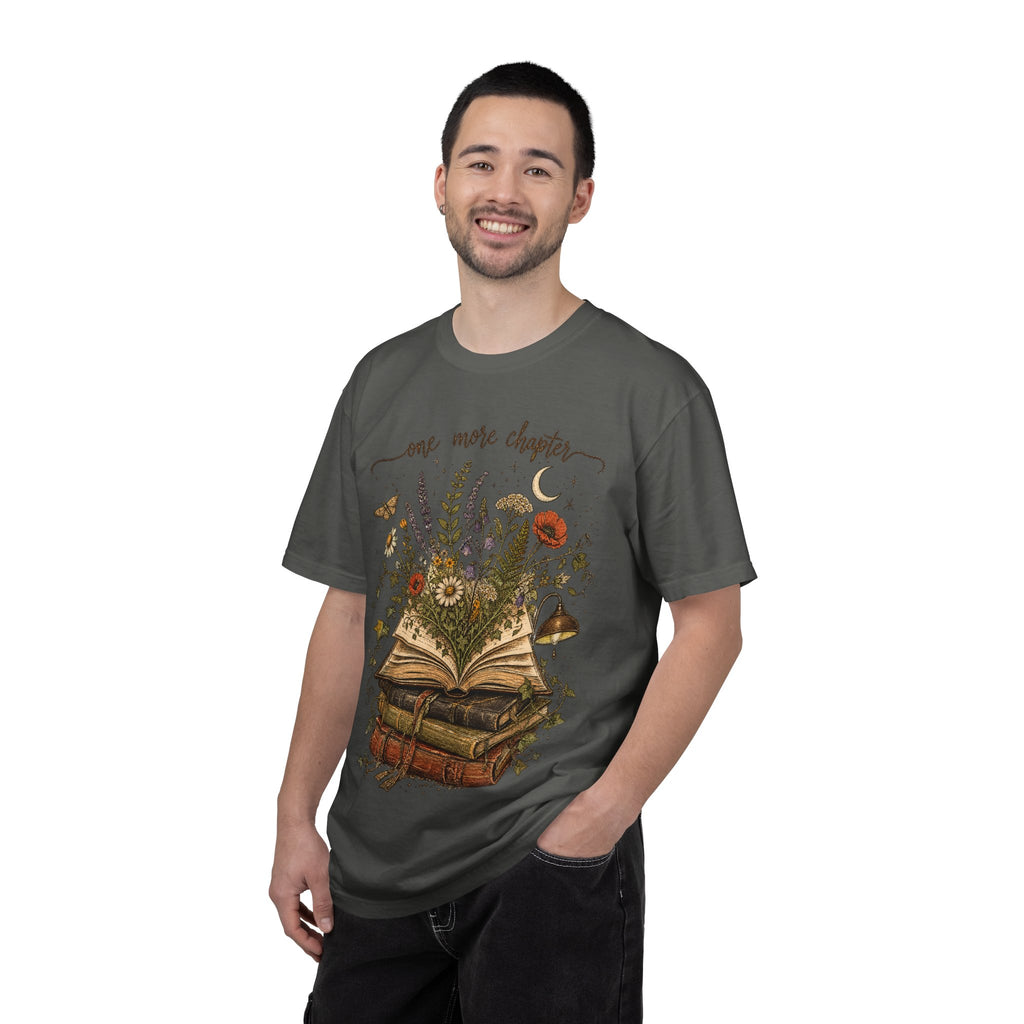 Book Lover T-Shirt — "One More Chapter" Floral Open Book Design
