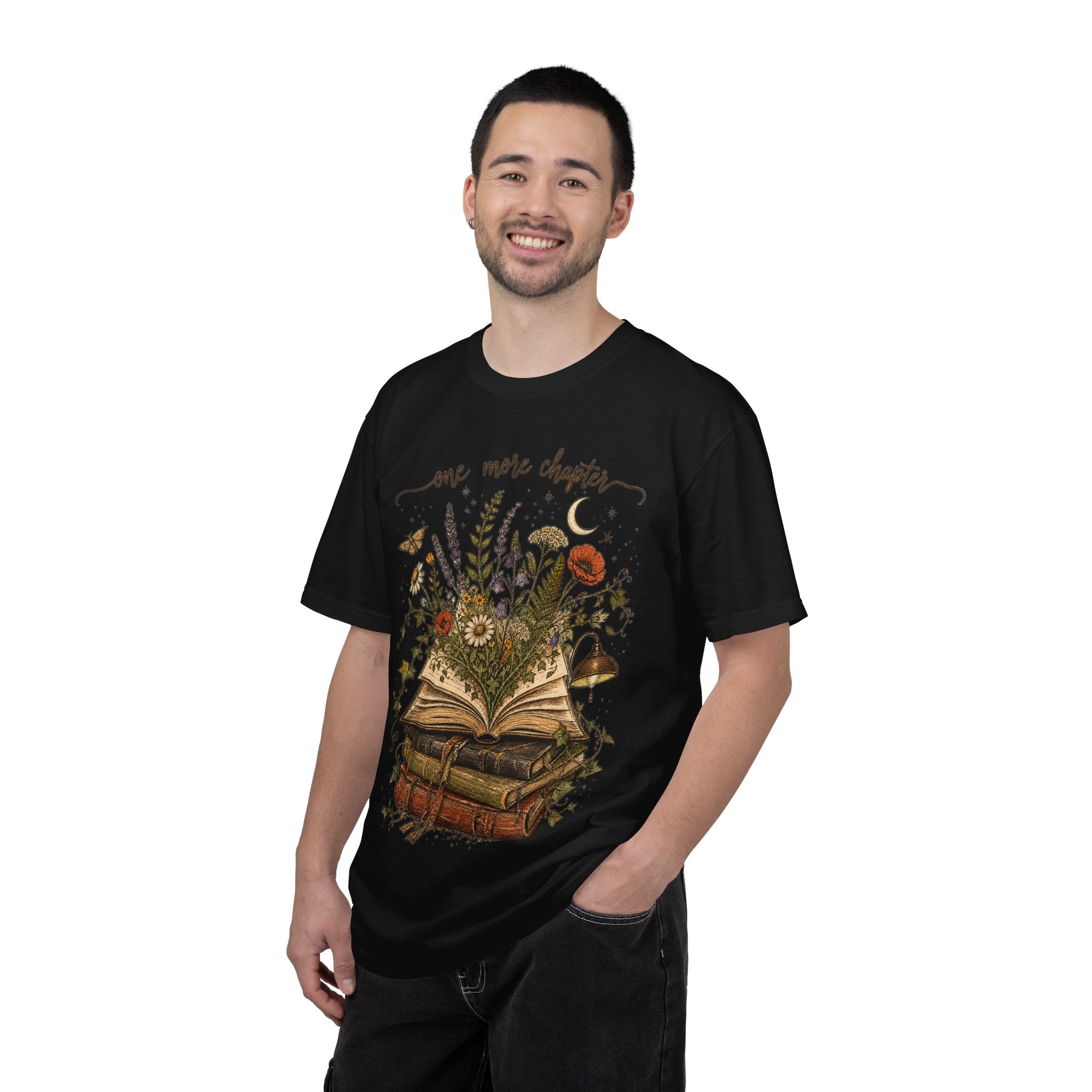 Book Lover T-Shirt — "One More Chapter" Floral Open Book Design