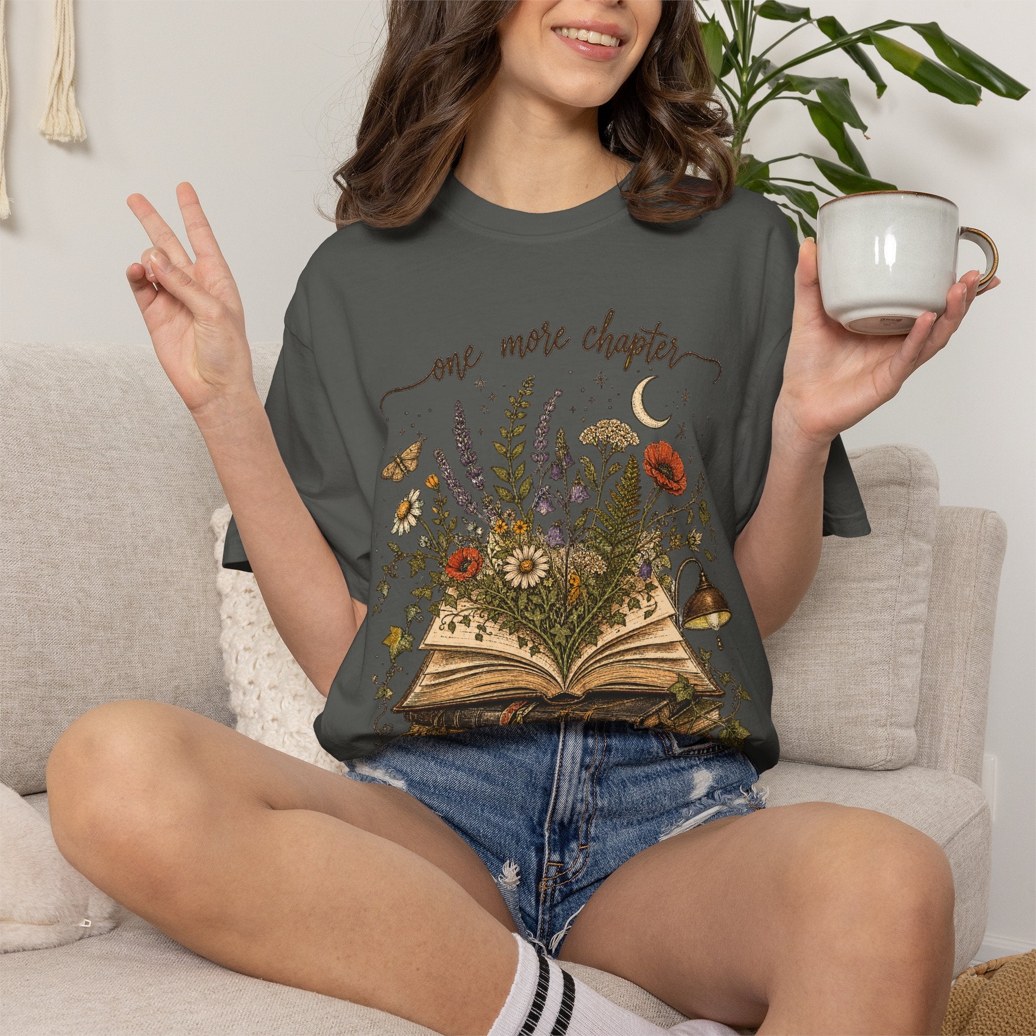 Book Lover T-Shirt — "One More Chapter" Floral Open Book Design