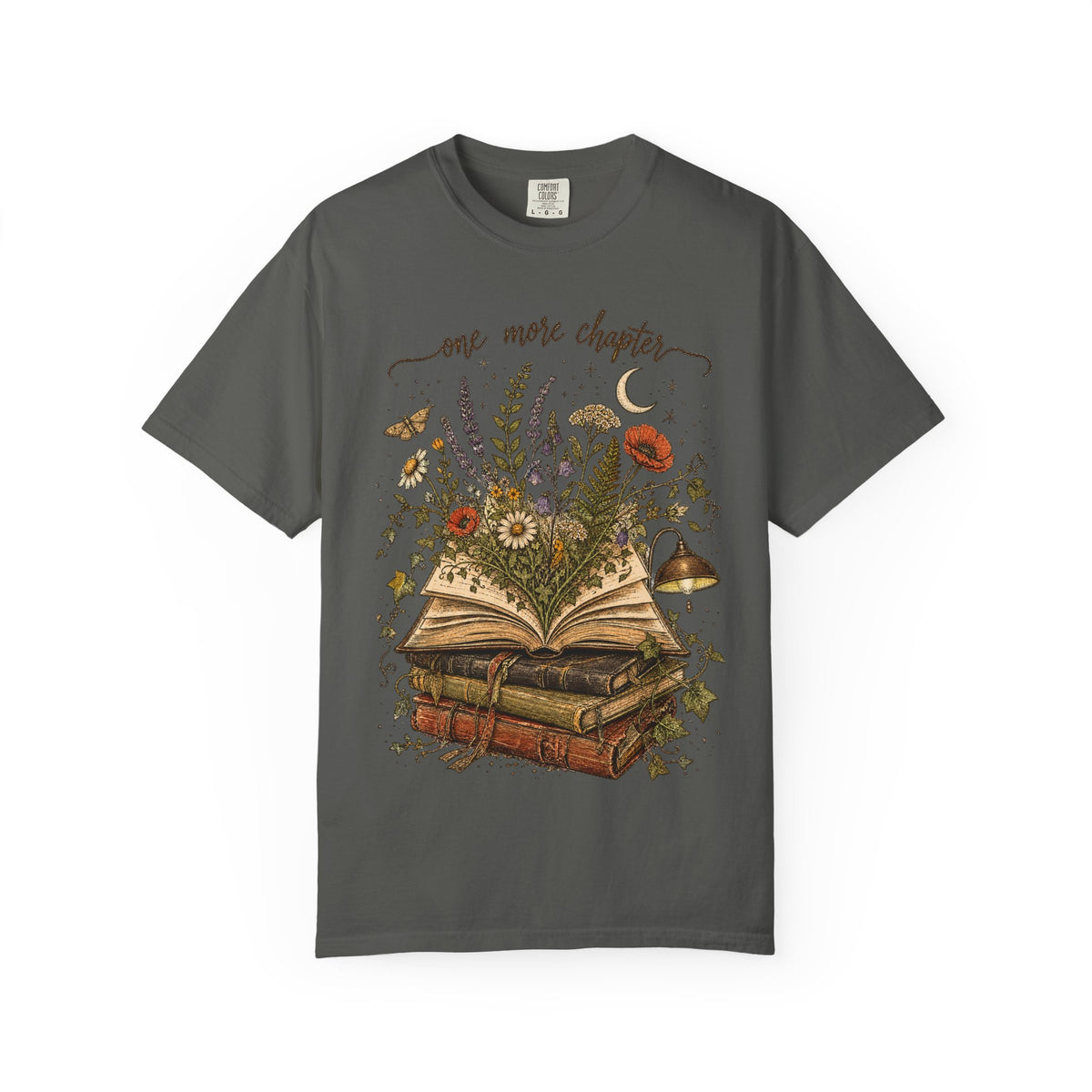Book Lover T-Shirt — "One More Chapter" Floral Open Book Design