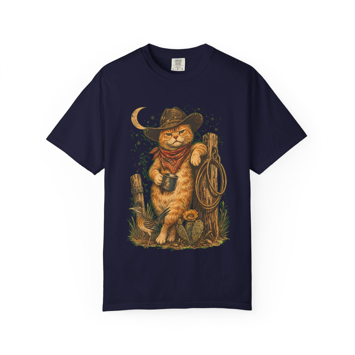 Cowboy Cat T-Shirt — Western Cat Graphic Tee with Lasso & Bandana