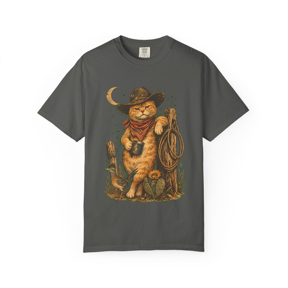 Cowboy Cat T-Shirt — Western Cat Graphic Tee with Lasso & Bandana