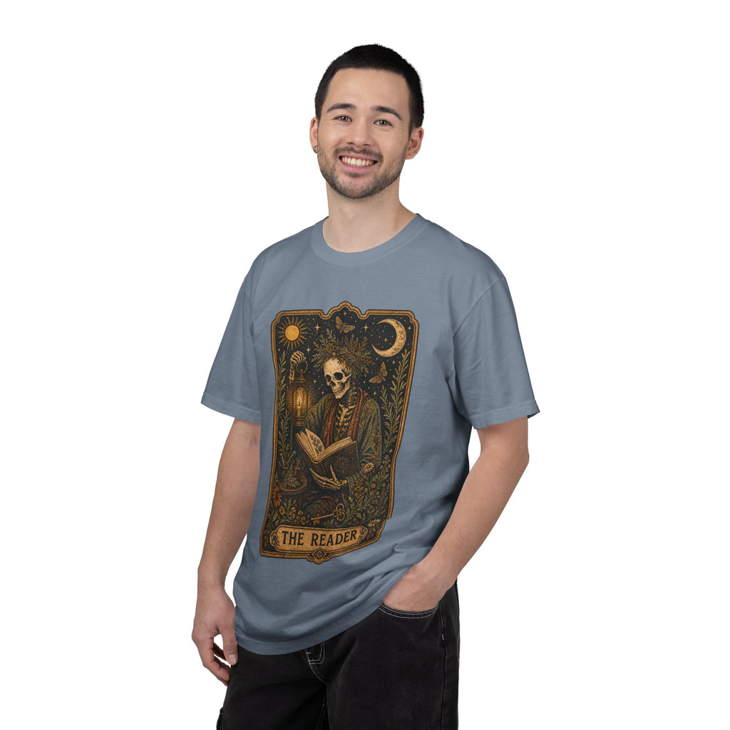 Reader Tarot T-Shirt — Gothic Skeleton Booklover Tee