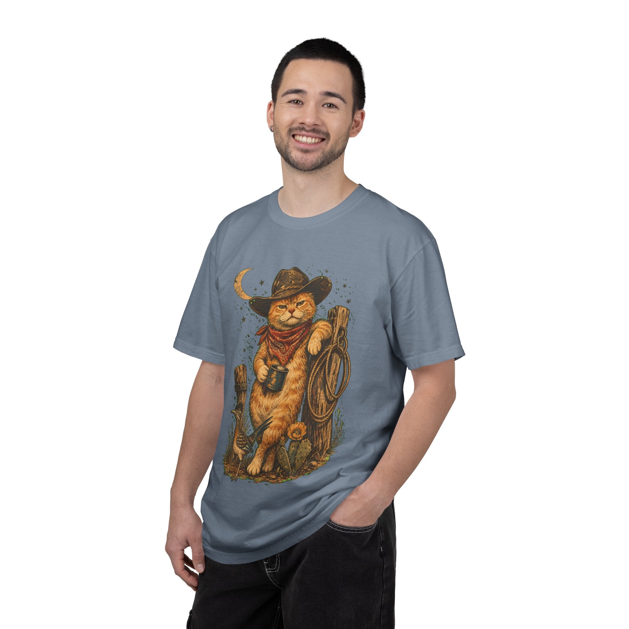 Cowboy Cat T-Shirt — Western Cat Graphic Tee with Lasso & Bandana