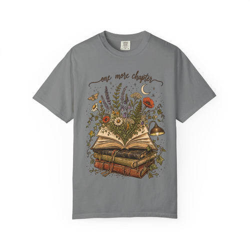 Book Lover T-Shirt — "One More Chapter" Floral Open Book Design