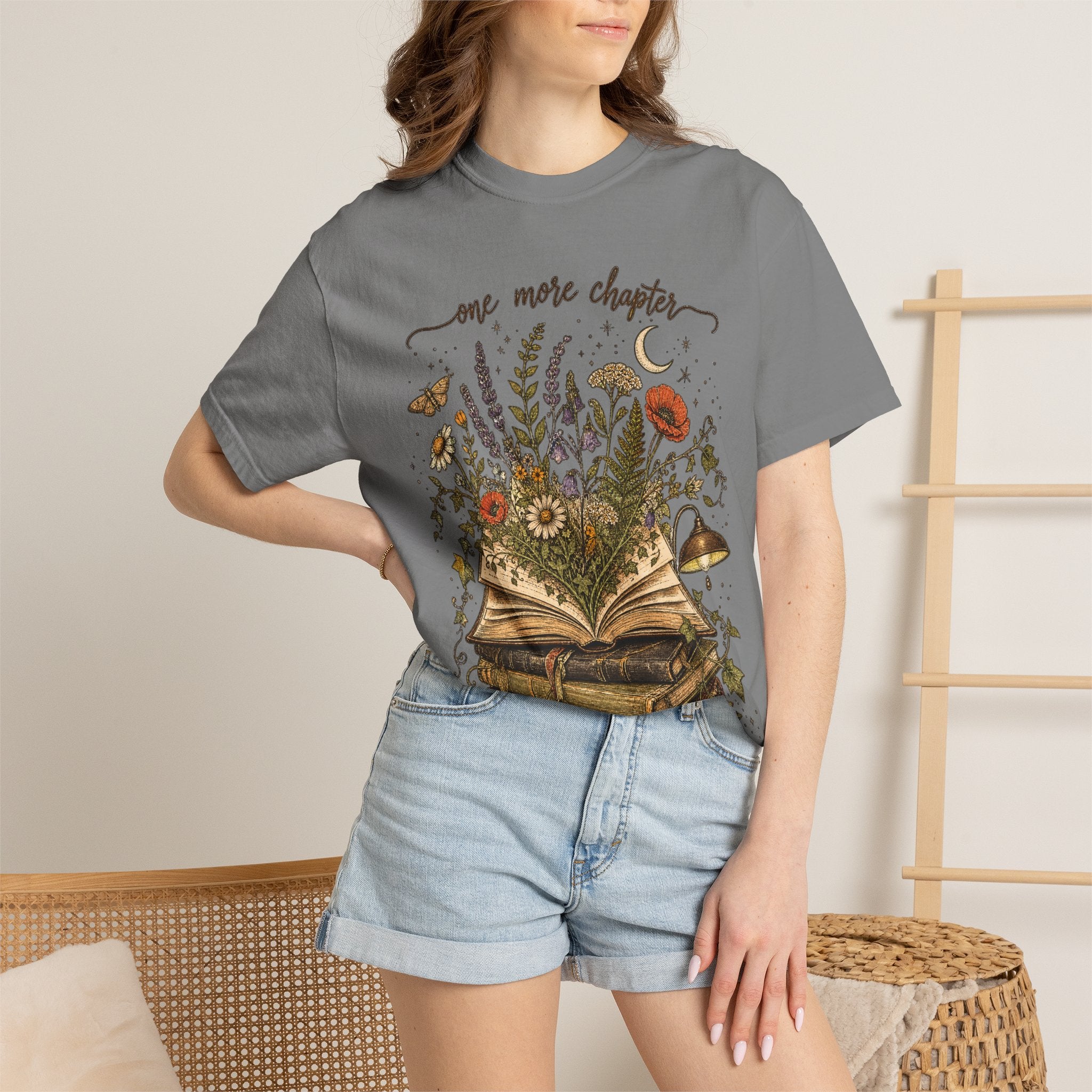 Book Lover T-Shirt — "One More Chapter" Floral Open Book Design