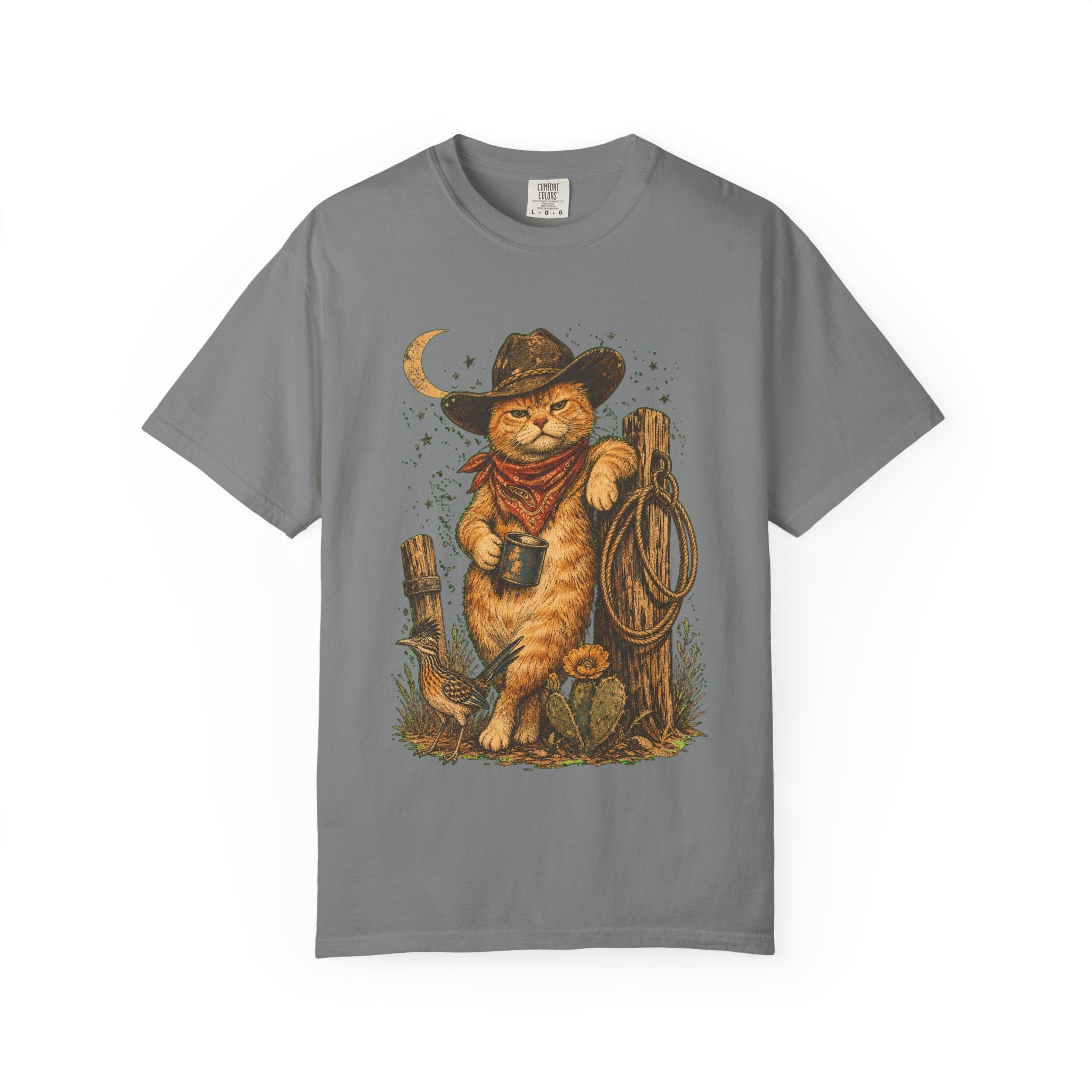 Cowboy Cat T-Shirt — Western Cat Graphic Tee with Lasso & Bandana