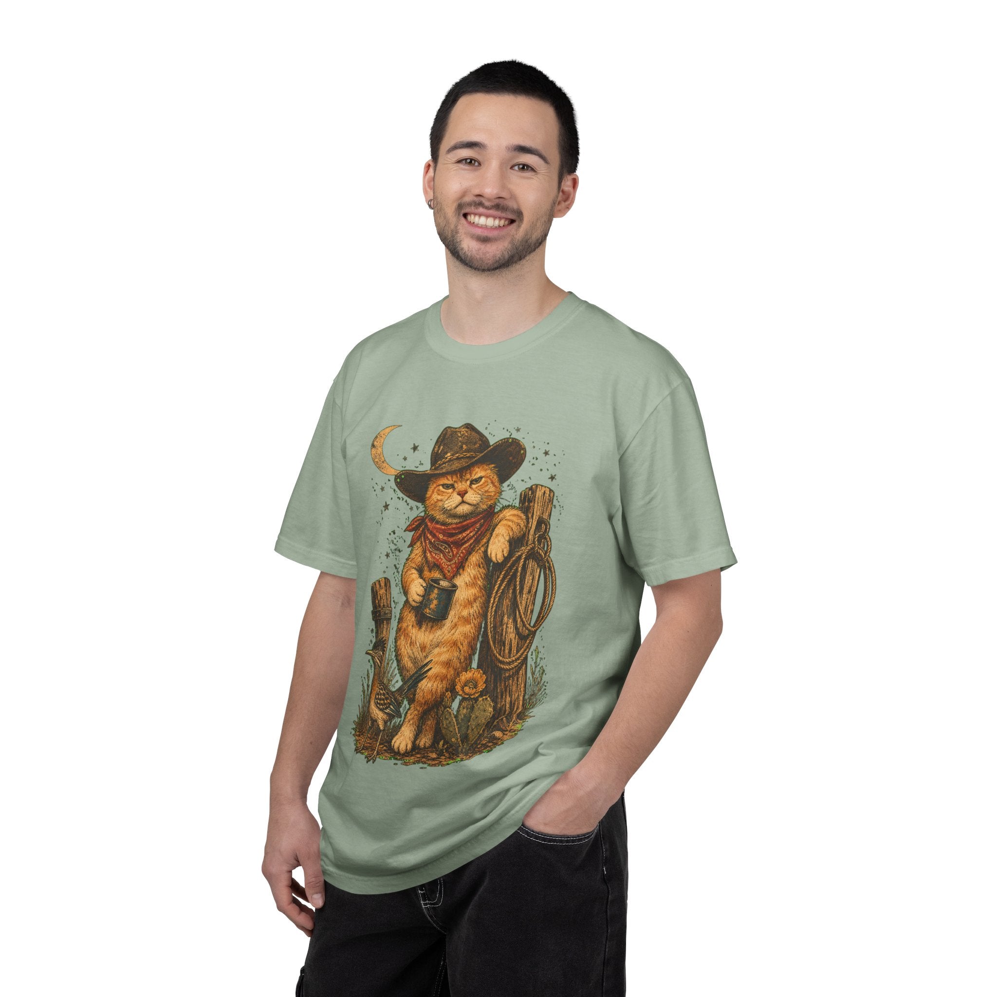 Cowboy Cat T-Shirt — Western Cat Graphic Tee with Lasso & Bandana