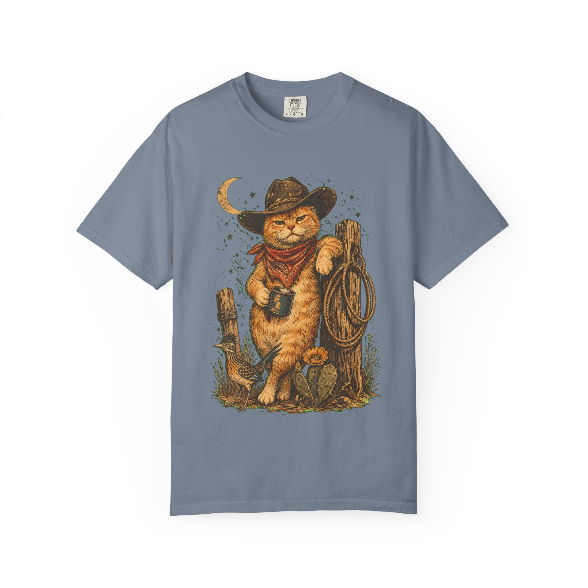 Cowboy Cat T-Shirt — Western Cat Graphic Tee with Lasso & Bandana