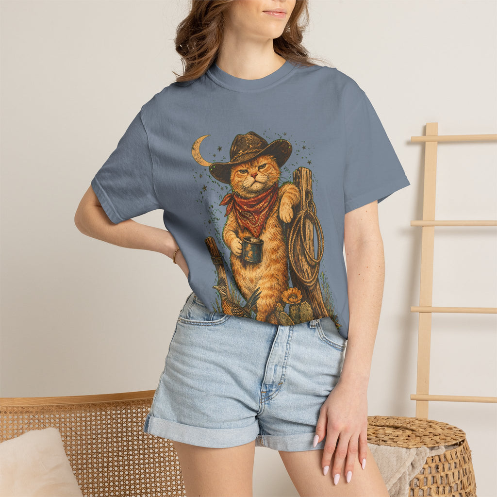 Cowboy Cat T-Shirt — Western Cat Graphic Tee with Lasso & Bandana
