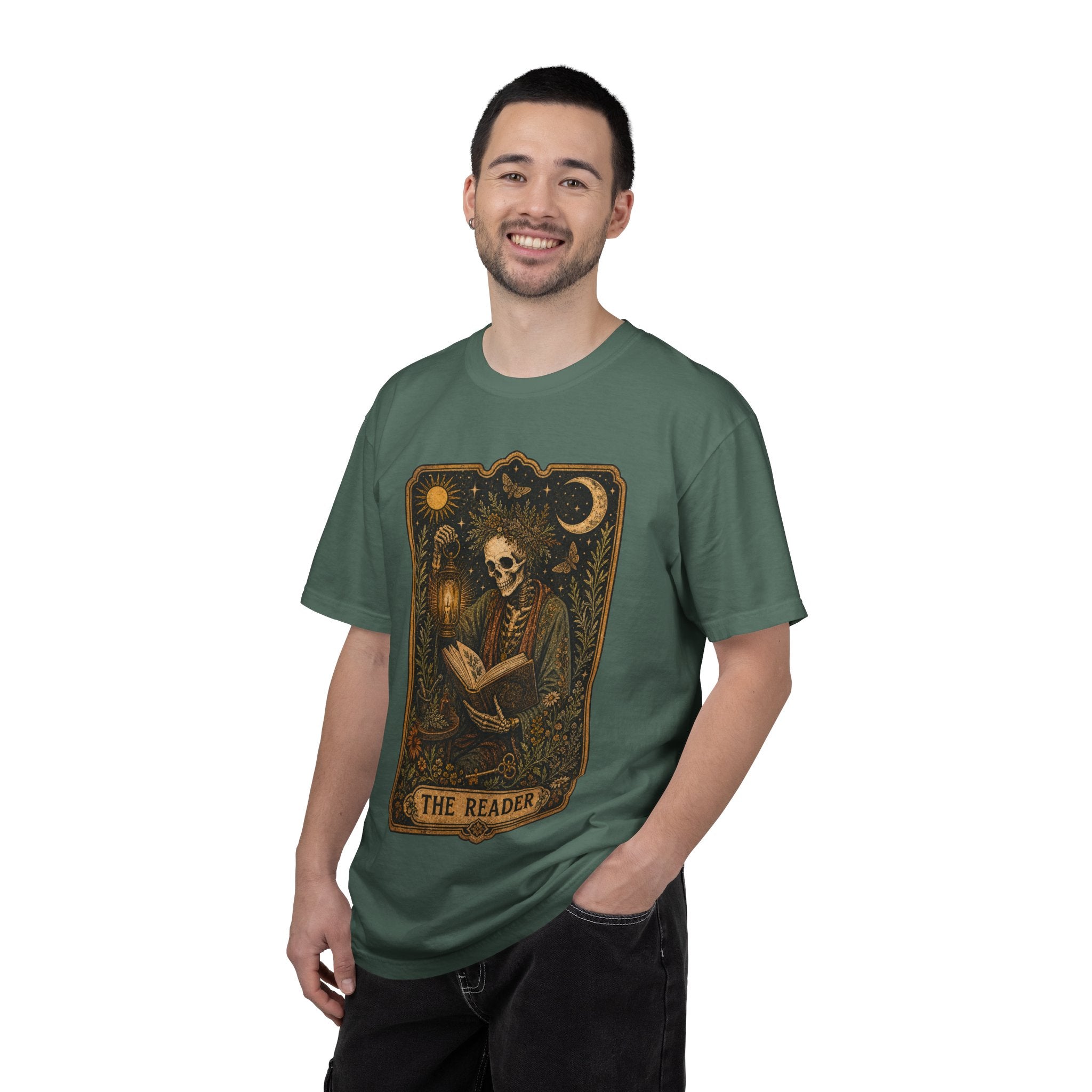 Reader Tarot T-Shirt — Gothic Skeleton Booklover Tee