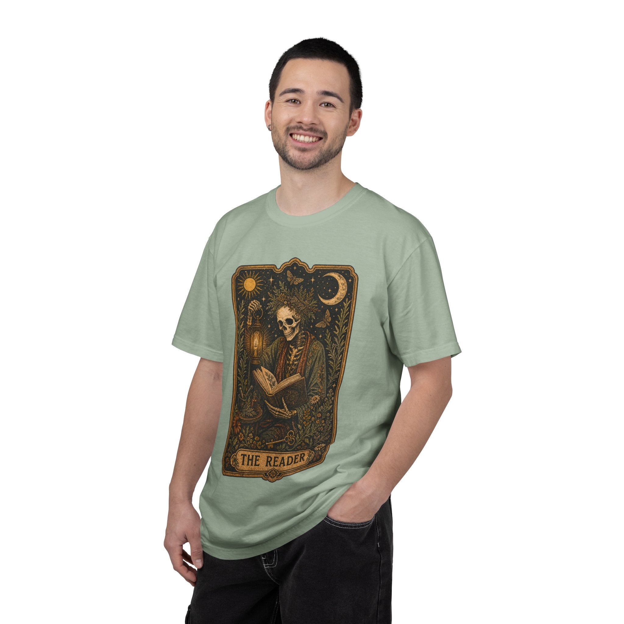 Reader Tarot T-Shirt — Gothic Skeleton Booklover Tee