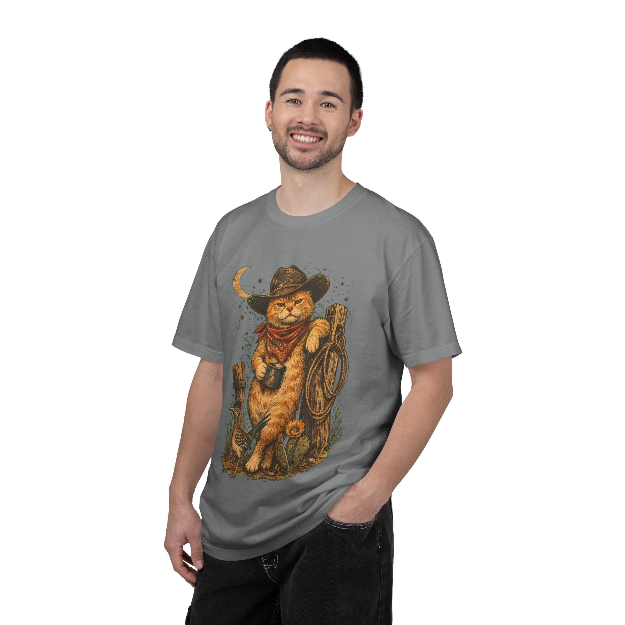 Cowboy Cat T-Shirt — Western Cat Graphic Tee with Lasso & Bandana