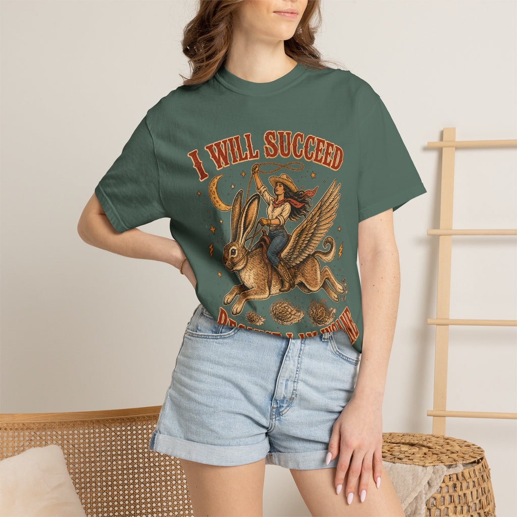 I Will Succeed Because I Am Insane T-Shirt — Vintage Psychedelic Rider on Winged Rabbit Graphic Tee