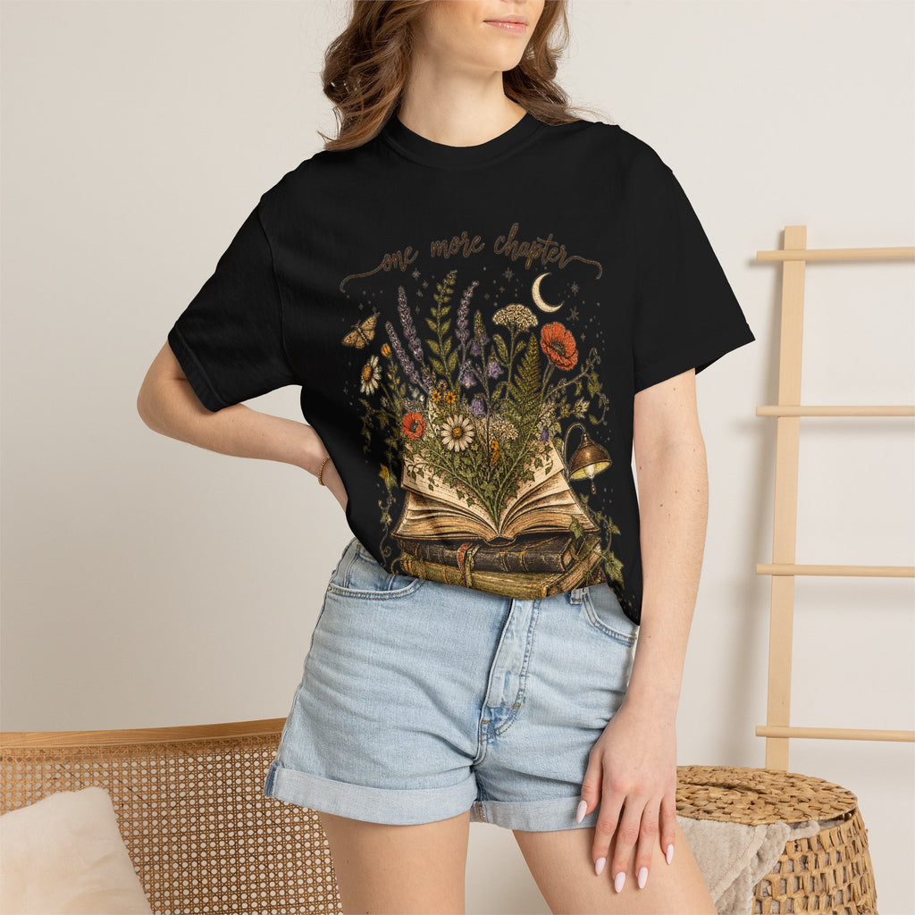 Book Lover T-Shirt — "One More Chapter" Floral Open Book Design