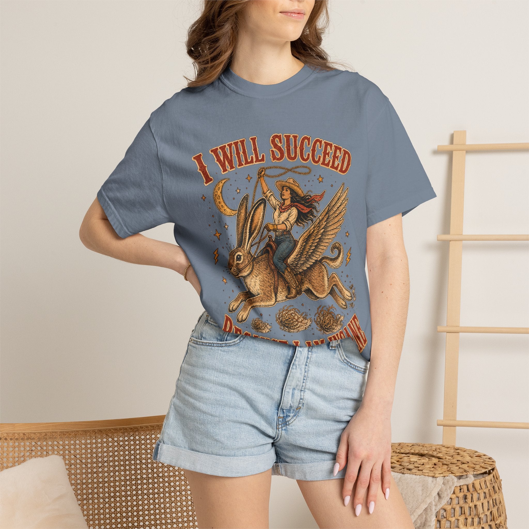 I Will Succeed Because I Am Insane T-Shirt — Vintage Psychedelic Rider on Winged Rabbit Graphic Tee