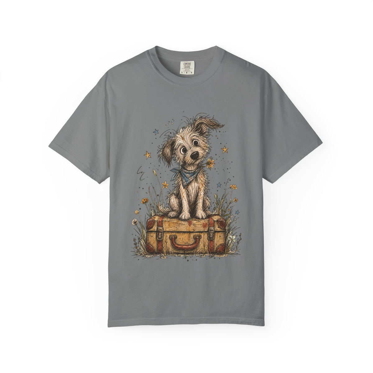 Cute Puppy on Suitcase T-Shirt — Vintage Traveler Dog Graphic Tee