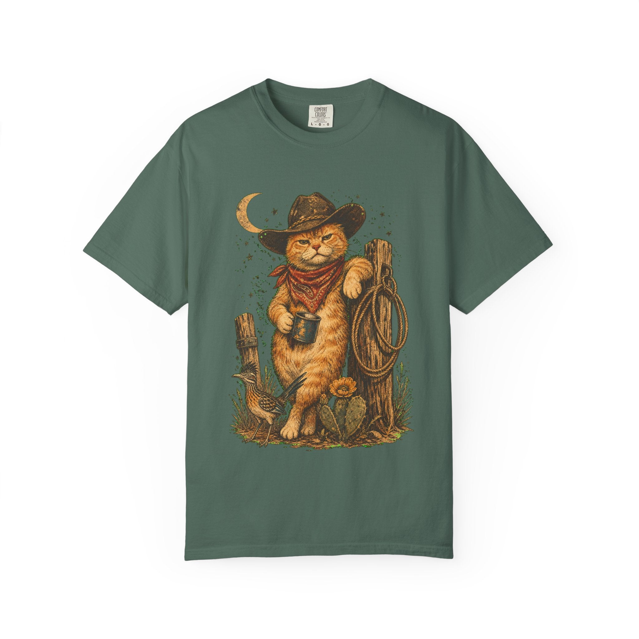 Cowboy Cat T-Shirt — Western Cat Graphic Tee with Lasso & Bandana