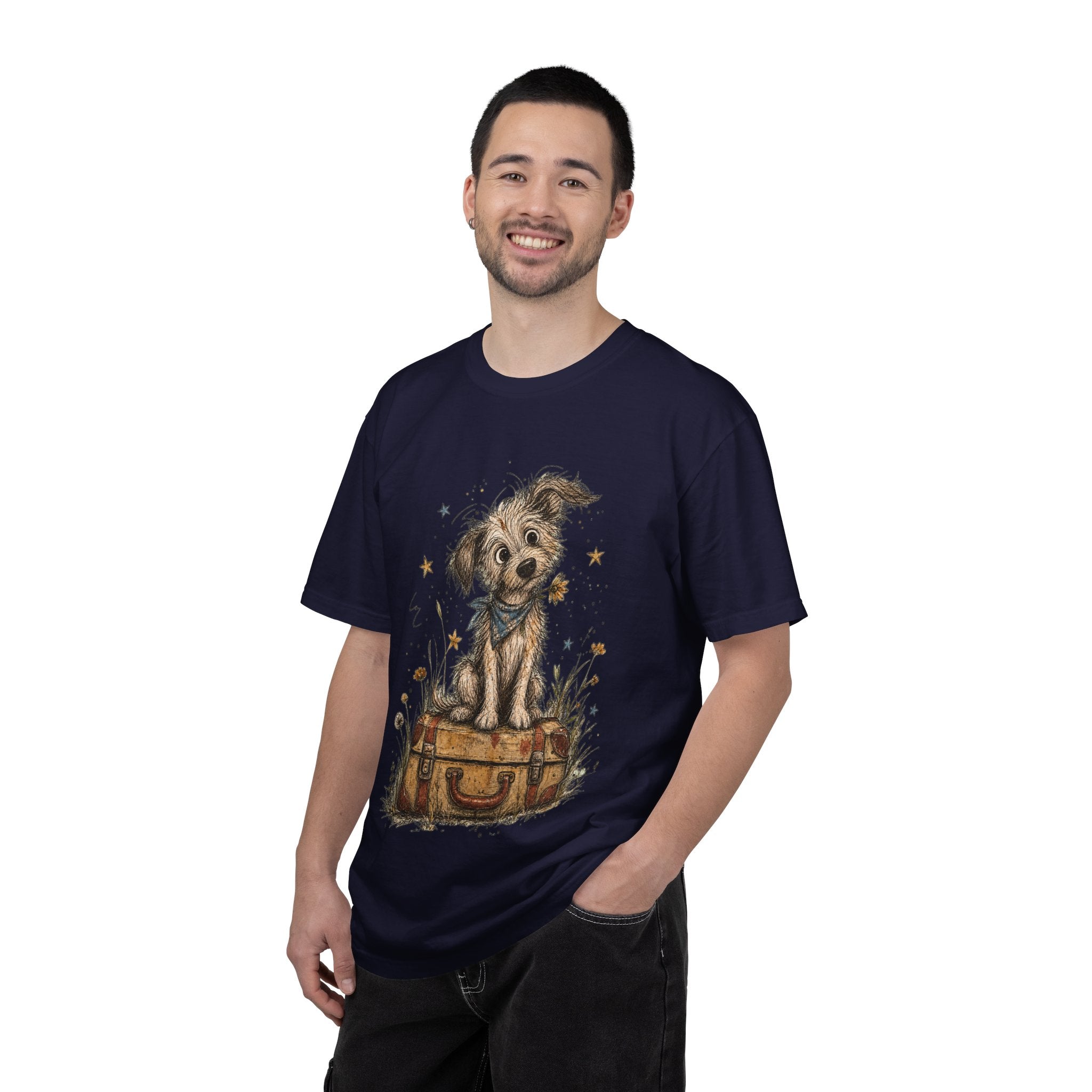 Cute Puppy on Suitcase T-Shirt — Vintage Traveler Dog Graphic Tee