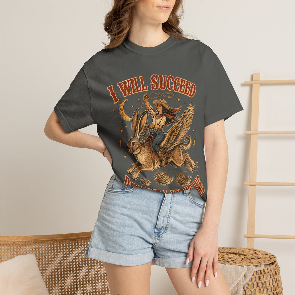 I Will Succeed Because I Am Insane T-Shirt — Vintage Psychedelic Rider on Winged Rabbit Graphic Tee