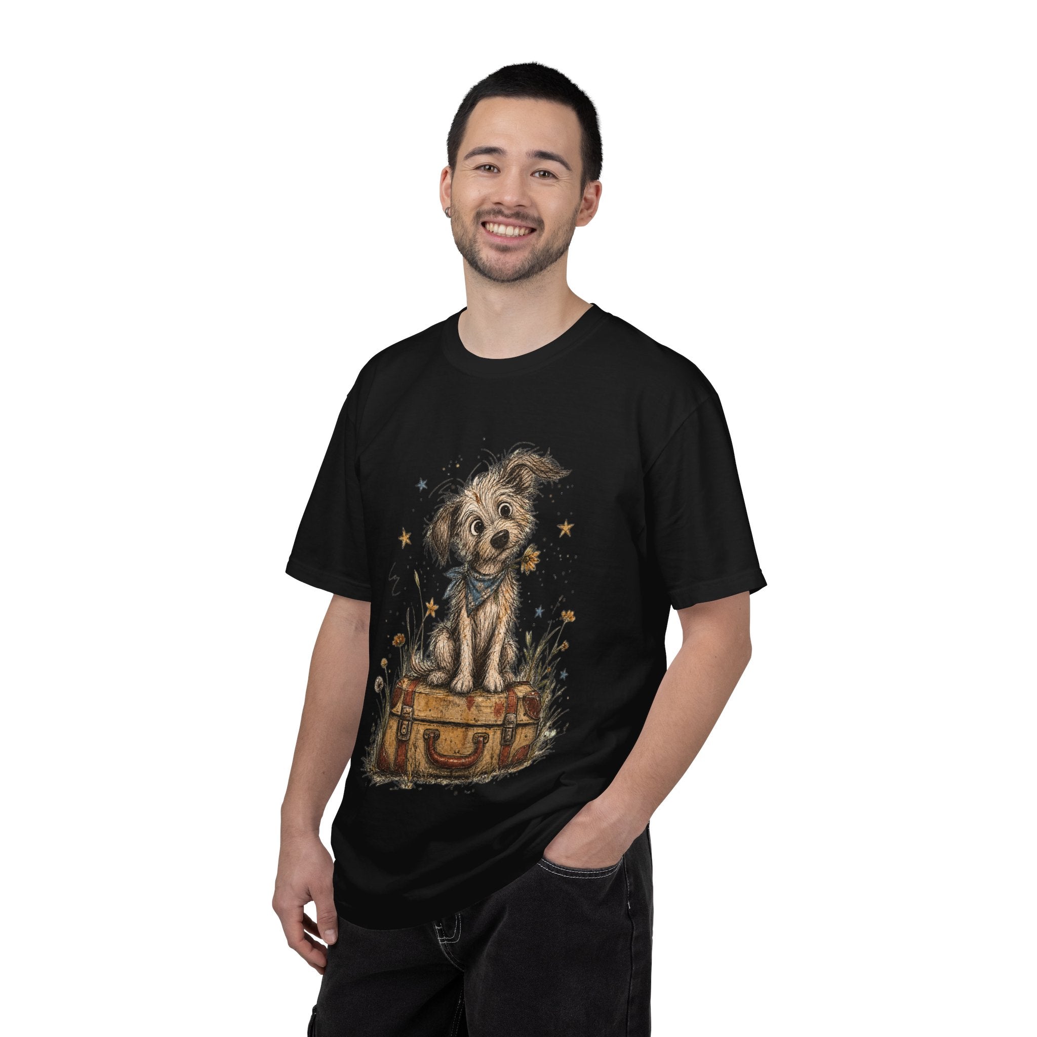 Cute Puppy on Suitcase T-Shirt — Vintage Traveler Dog Graphic Tee