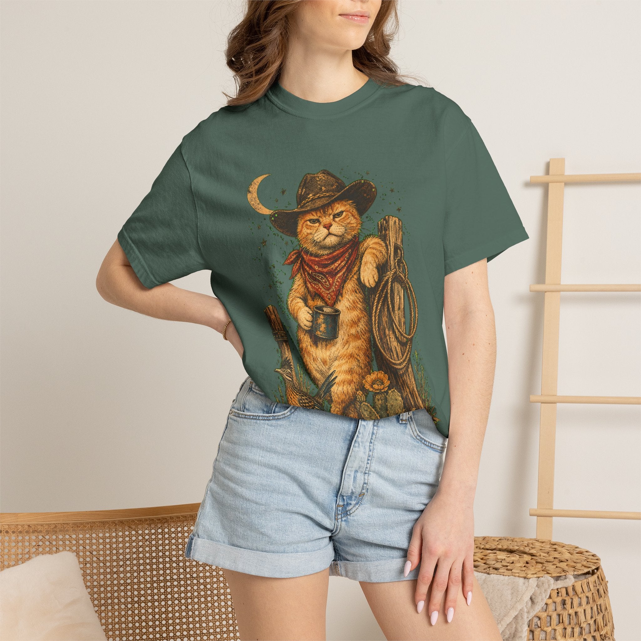 Cowboy Cat T-Shirt — Western Cat Graphic Tee with Lasso & Bandana