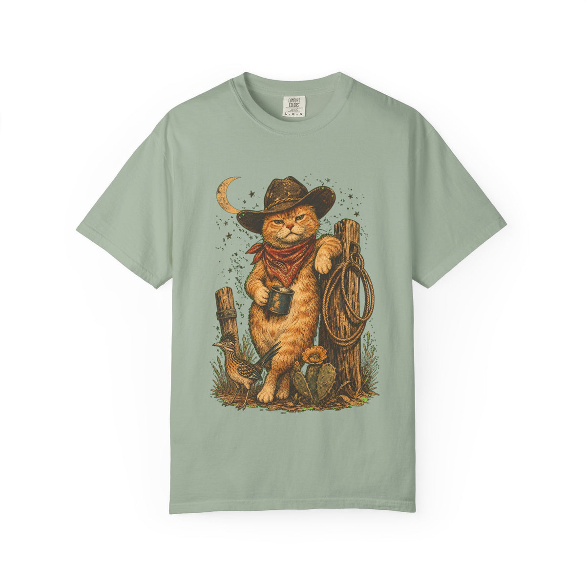 Cowboy Cat T-Shirt — Western Cat Graphic Tee with Lasso & Bandana