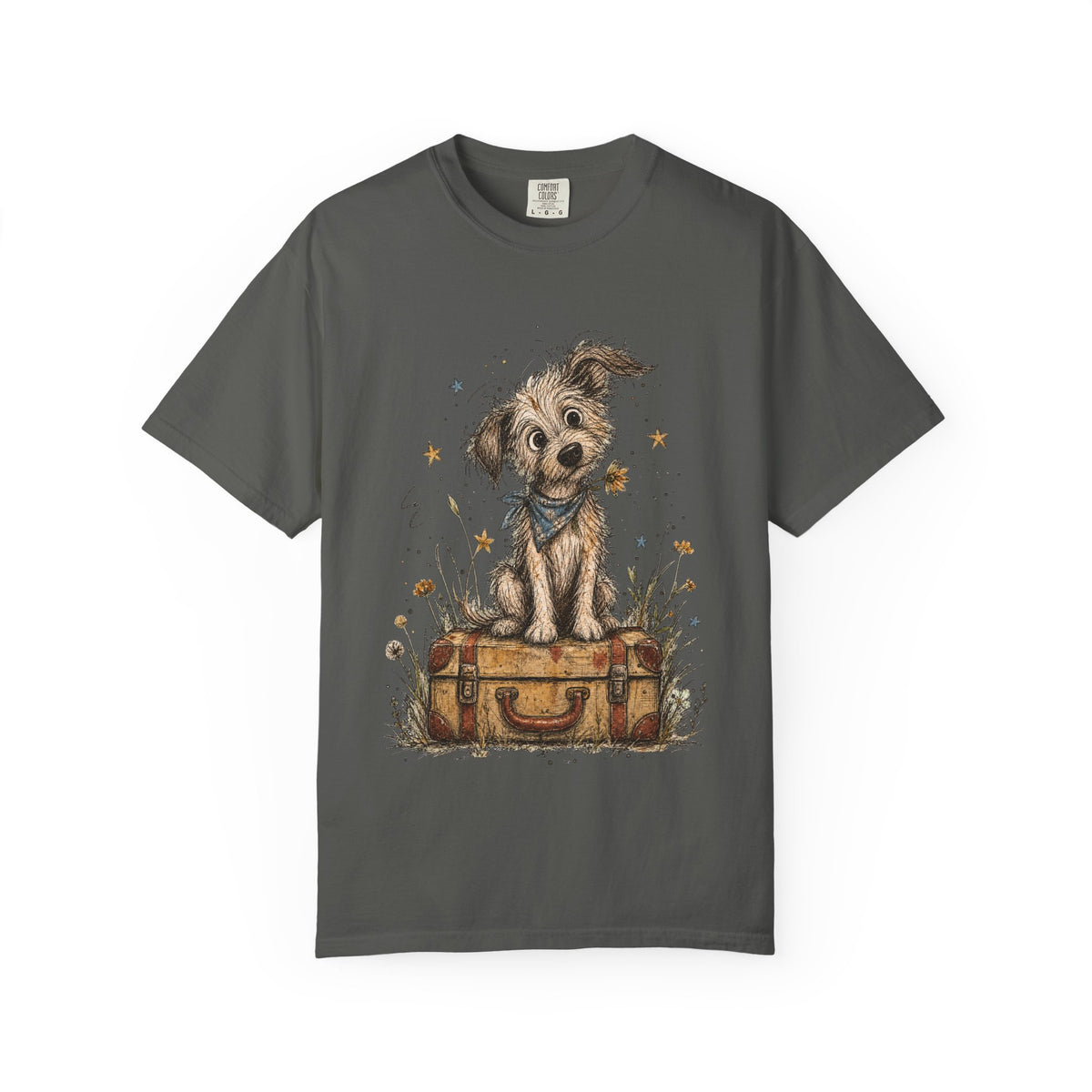 Cute Puppy on Suitcase T-Shirt — Vintage Traveler Dog Graphic Tee