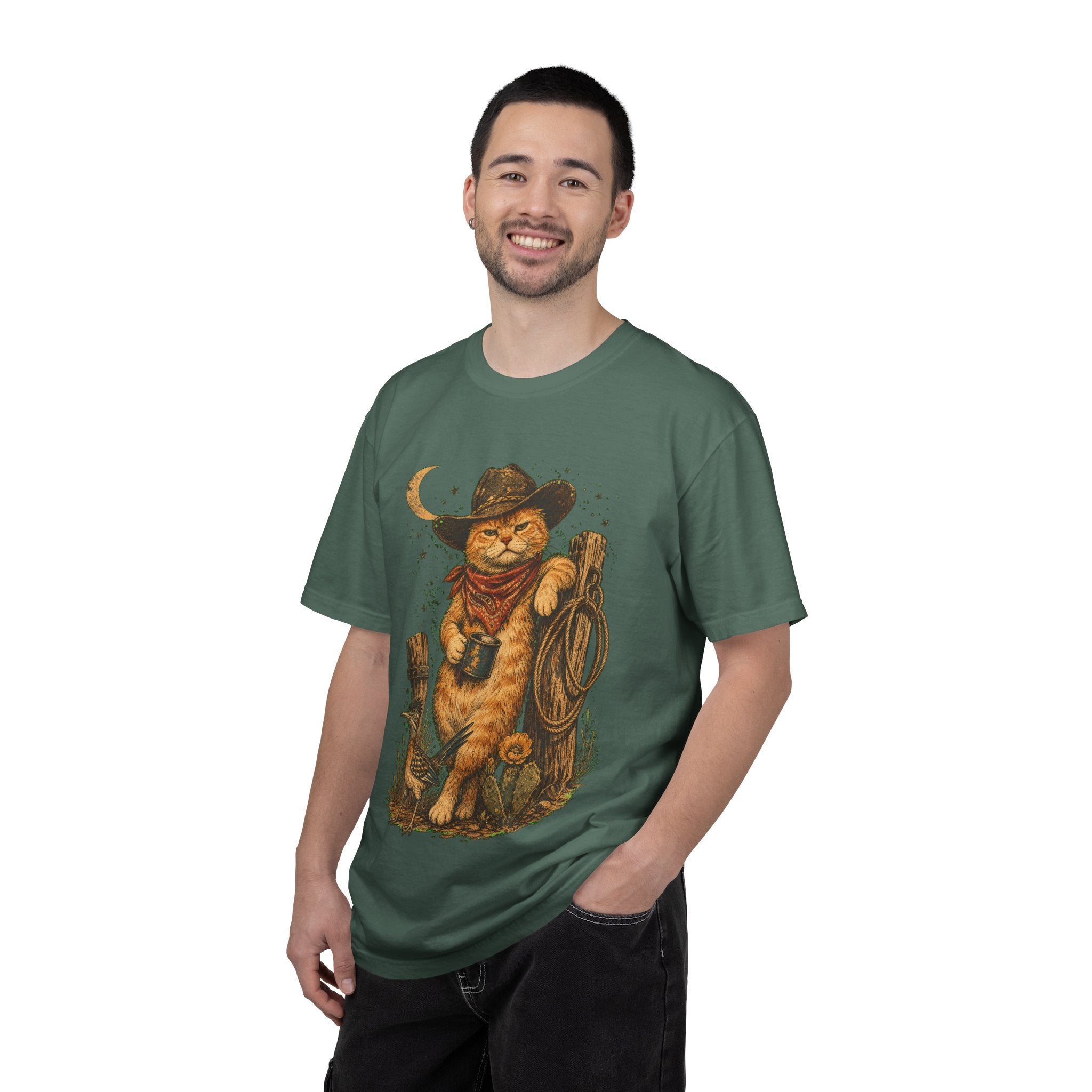 Cowboy Cat T-Shirt — Western Cat Graphic Tee with Lasso & Bandana