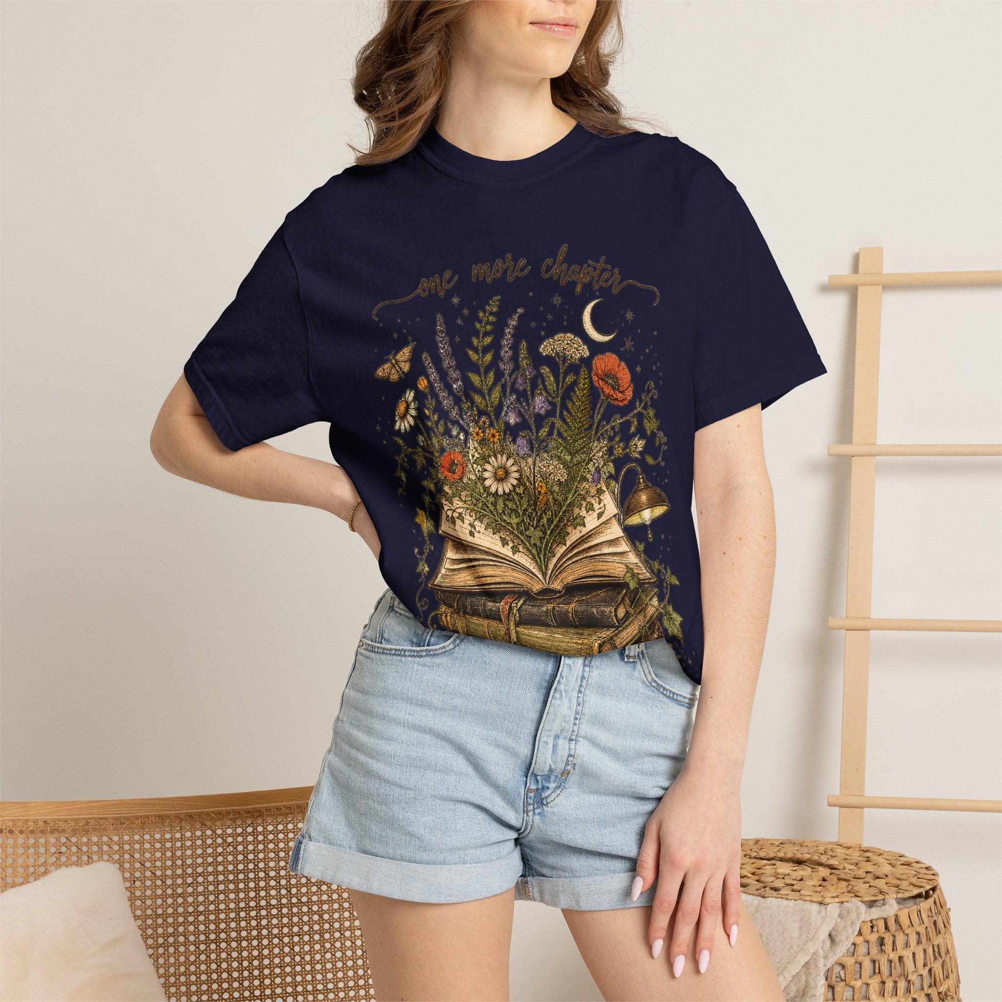 Book Lover T-Shirt — "One More Chapter" Floral Open Book Design