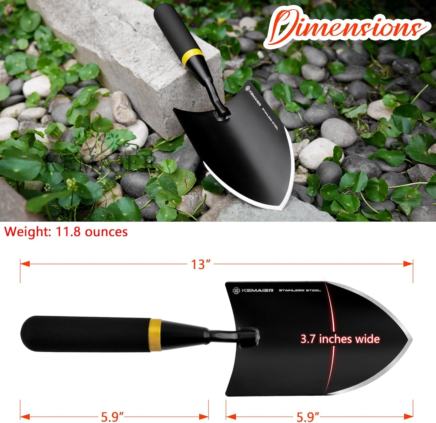 Kemaier Garden Tool Set - Featuring a Heavy-Duty Stainless Steel Hand Cultivator, Transplant Shovel, Trowel, Crack Weeder, and Dandelion Weeder - The Ultimate, Unbreakable Gardening Gift