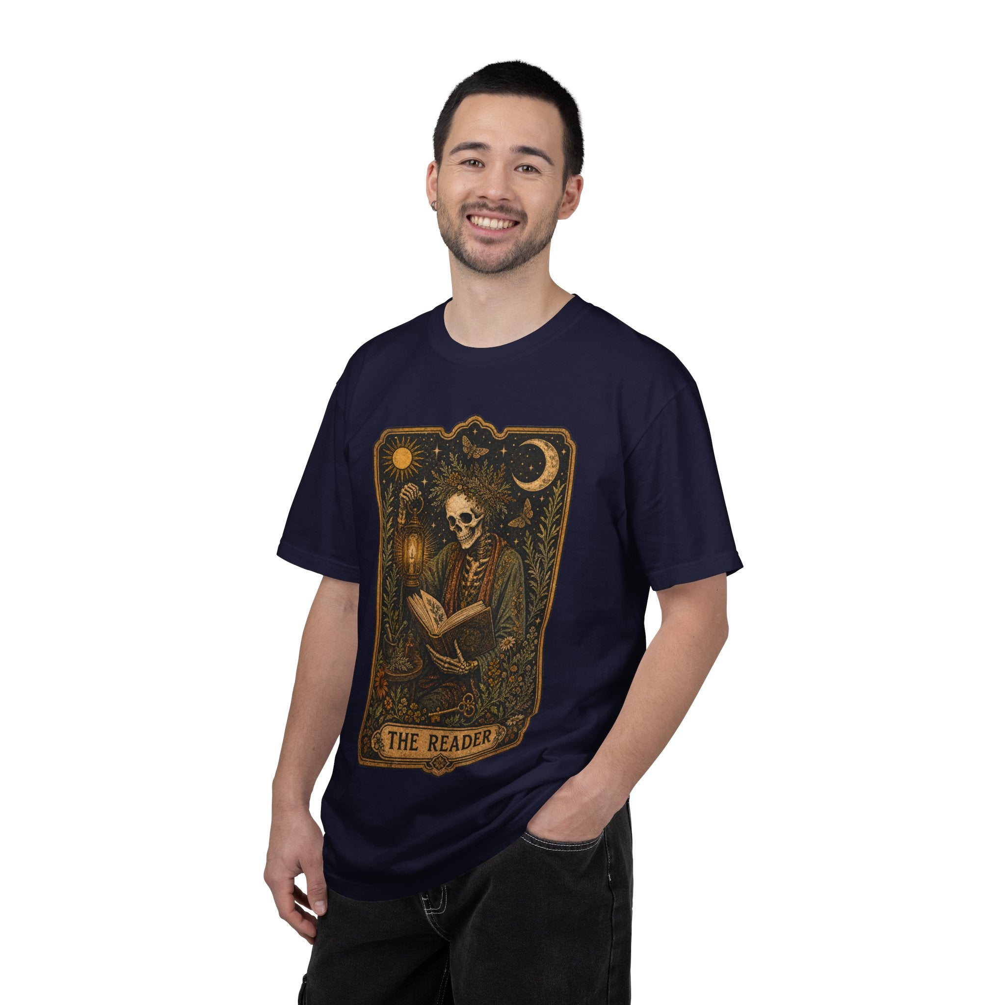 Reader Tarot T-Shirt — Gothic Skeleton Booklover Tee