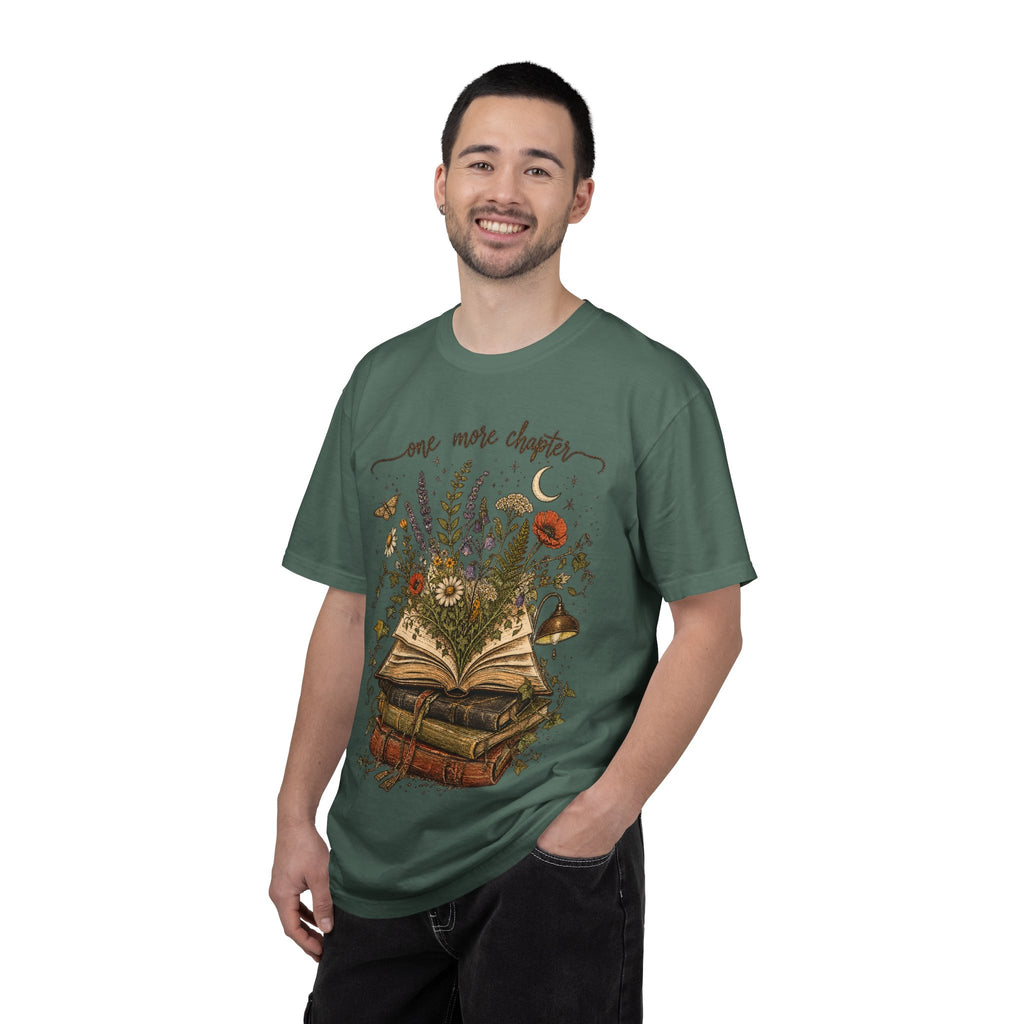 Book Lover T-Shirt — "One More Chapter" Floral Open Book Design