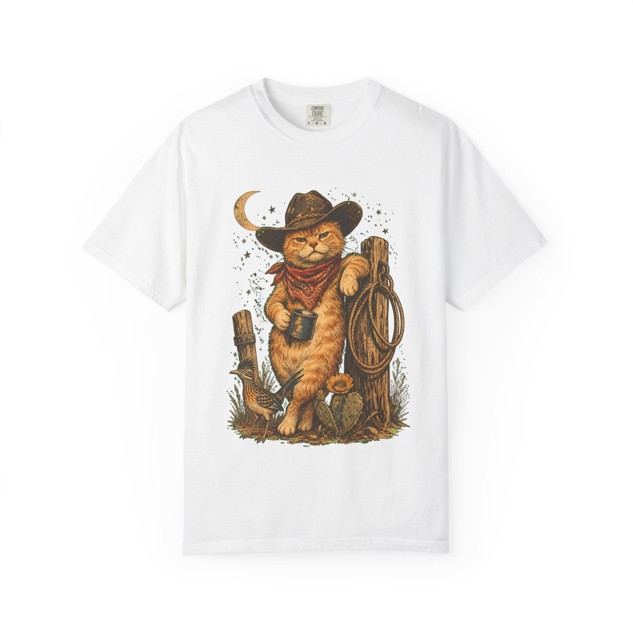 Cowboy Cat T-Shirt — Western Cat Graphic Tee with Lasso & Bandana